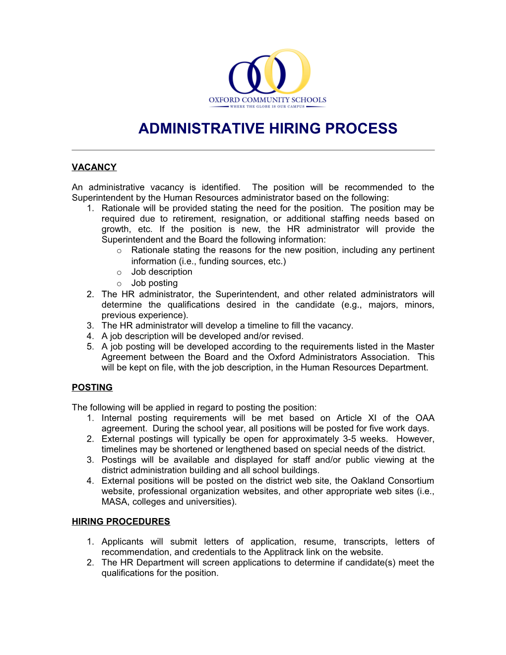 Administrative Hiring Process