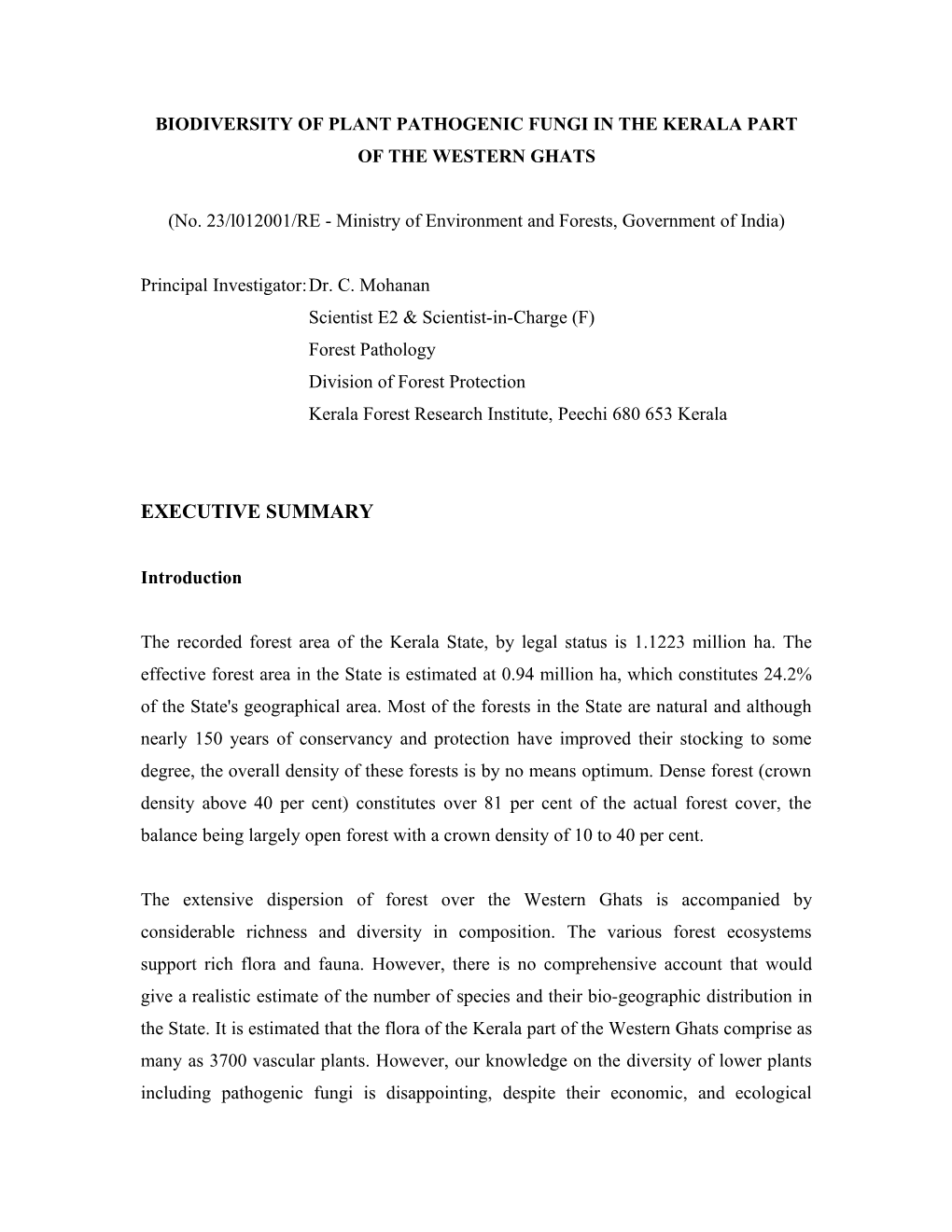 Biodiversity of Plant Pathogenic Fungi in the Kerala Part of the Western Ghats