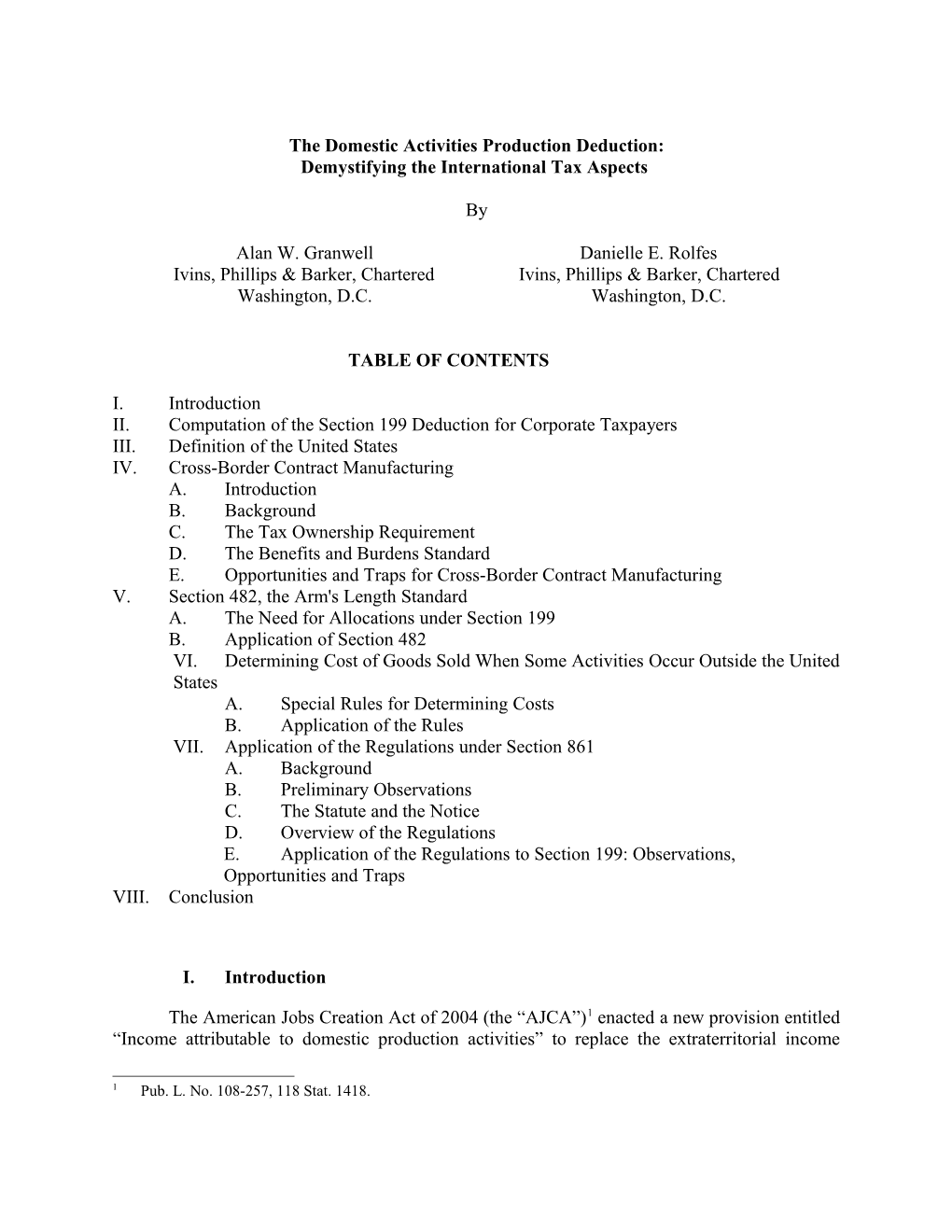 The Domestic Activities Production Deduction