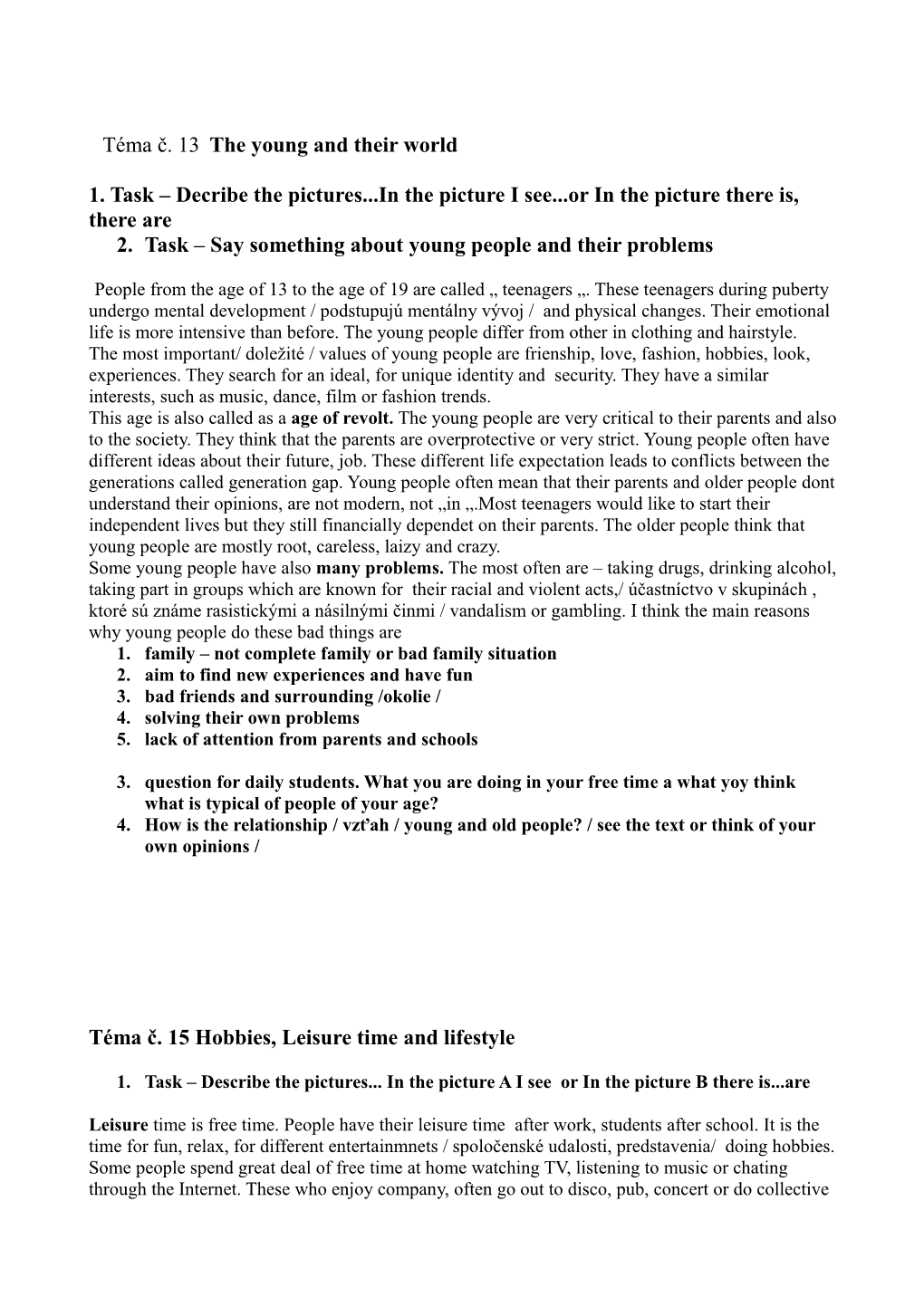 2. Task Say Something About Young People and Their Problems