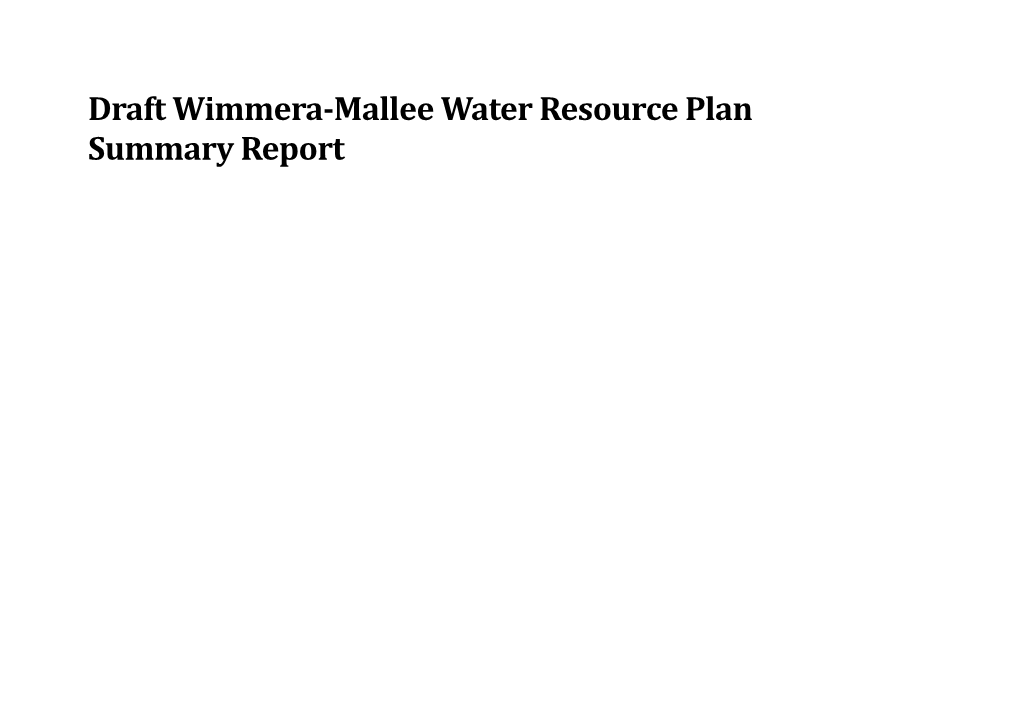 Draft Wimmera-Mallee Water Resource Plan