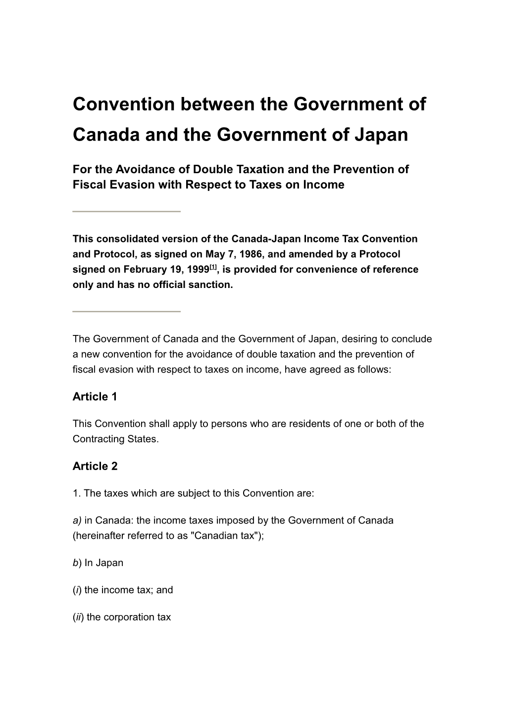 Convention Between the Government of Canada and the Government of Japan