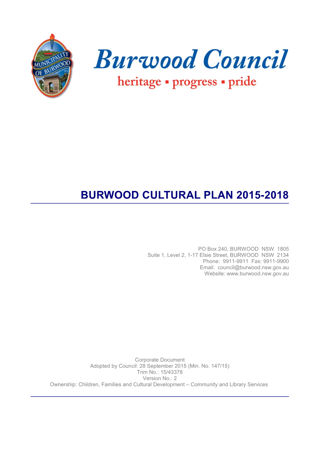 Burwood CULTURAL PLAN 2015-2018