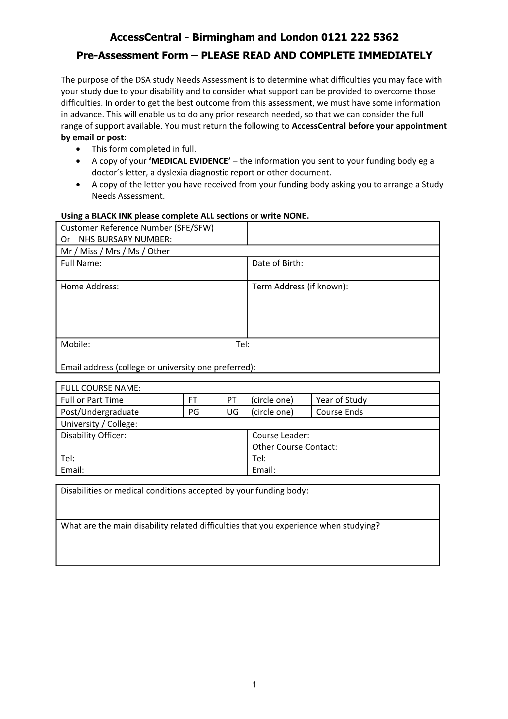 Template 1: Pre-Assessment Form
