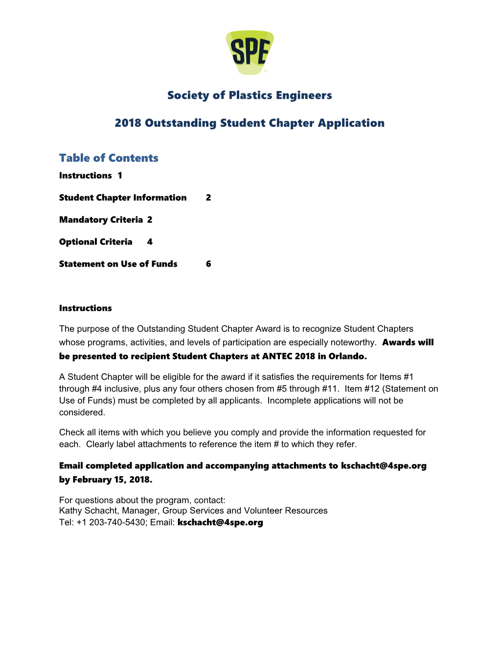 2012 Outstanding Student Chapter Award Application