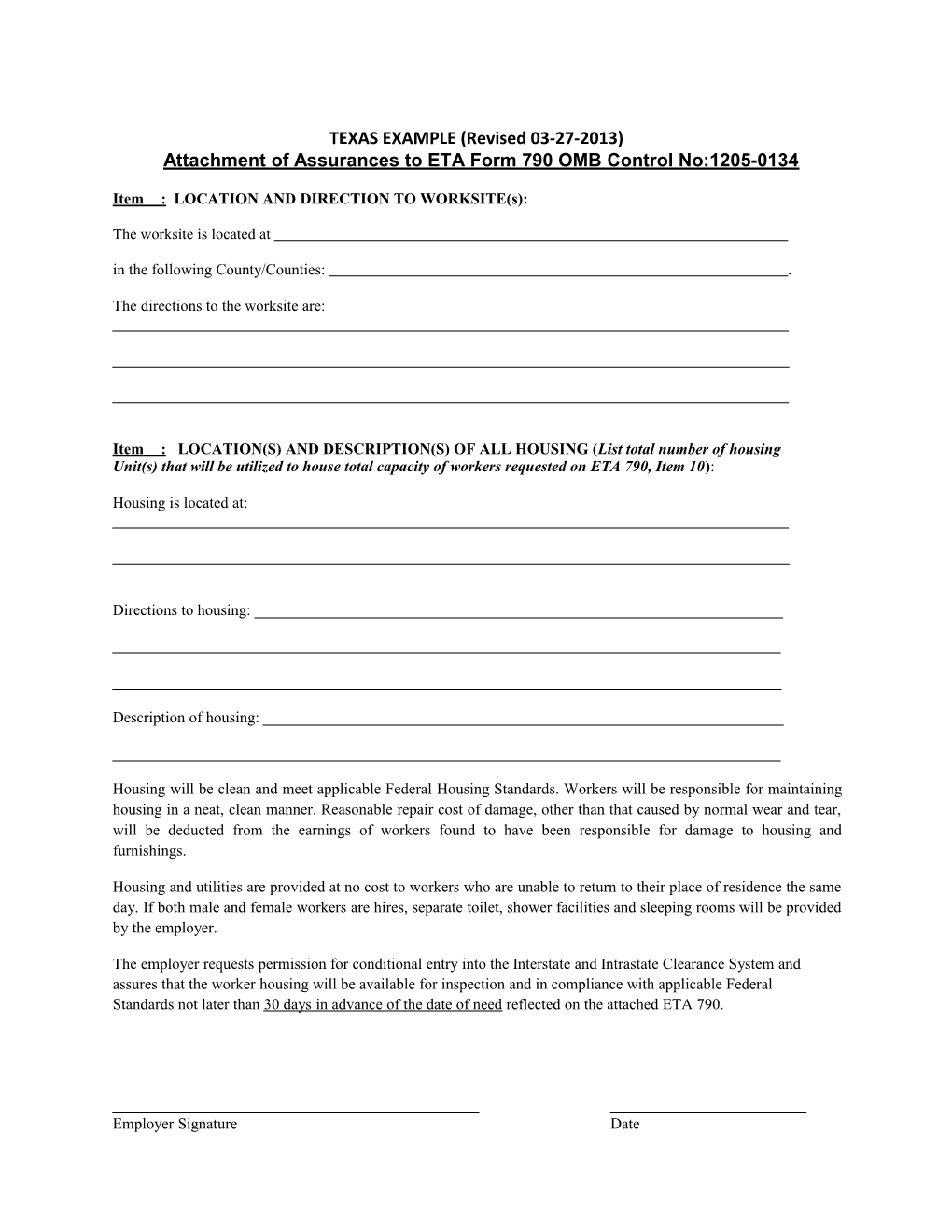 Attachment of Assurances to ETA Form 790 OMB Control No:1205-0134