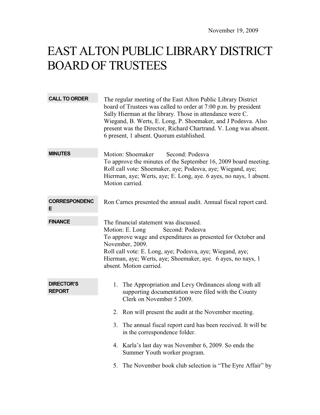 East Alton Public Library District Board of Trustees