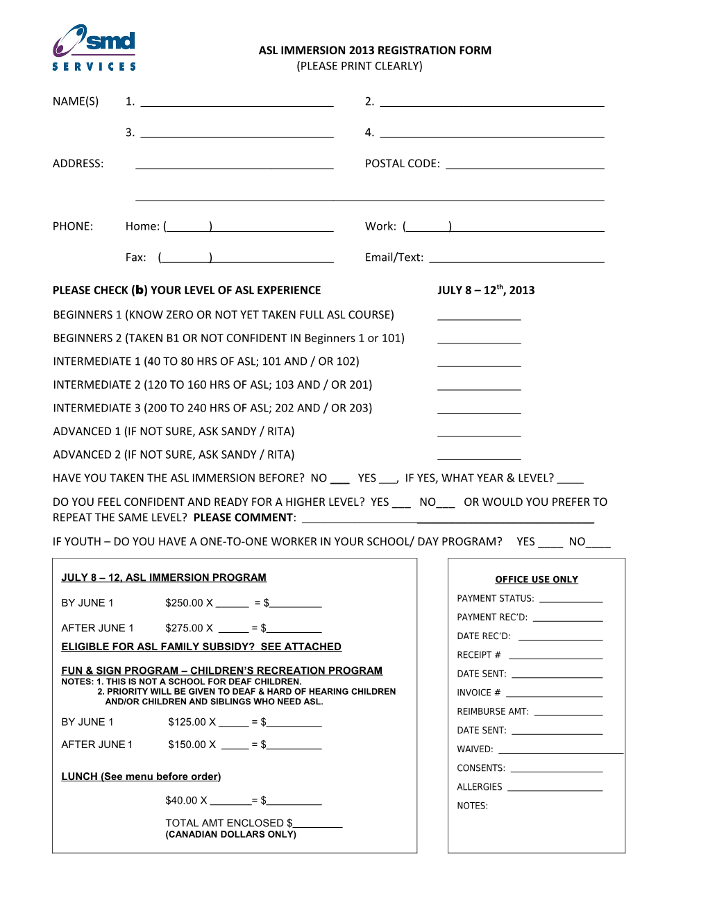 Asl Immersion 2010 Registration Form