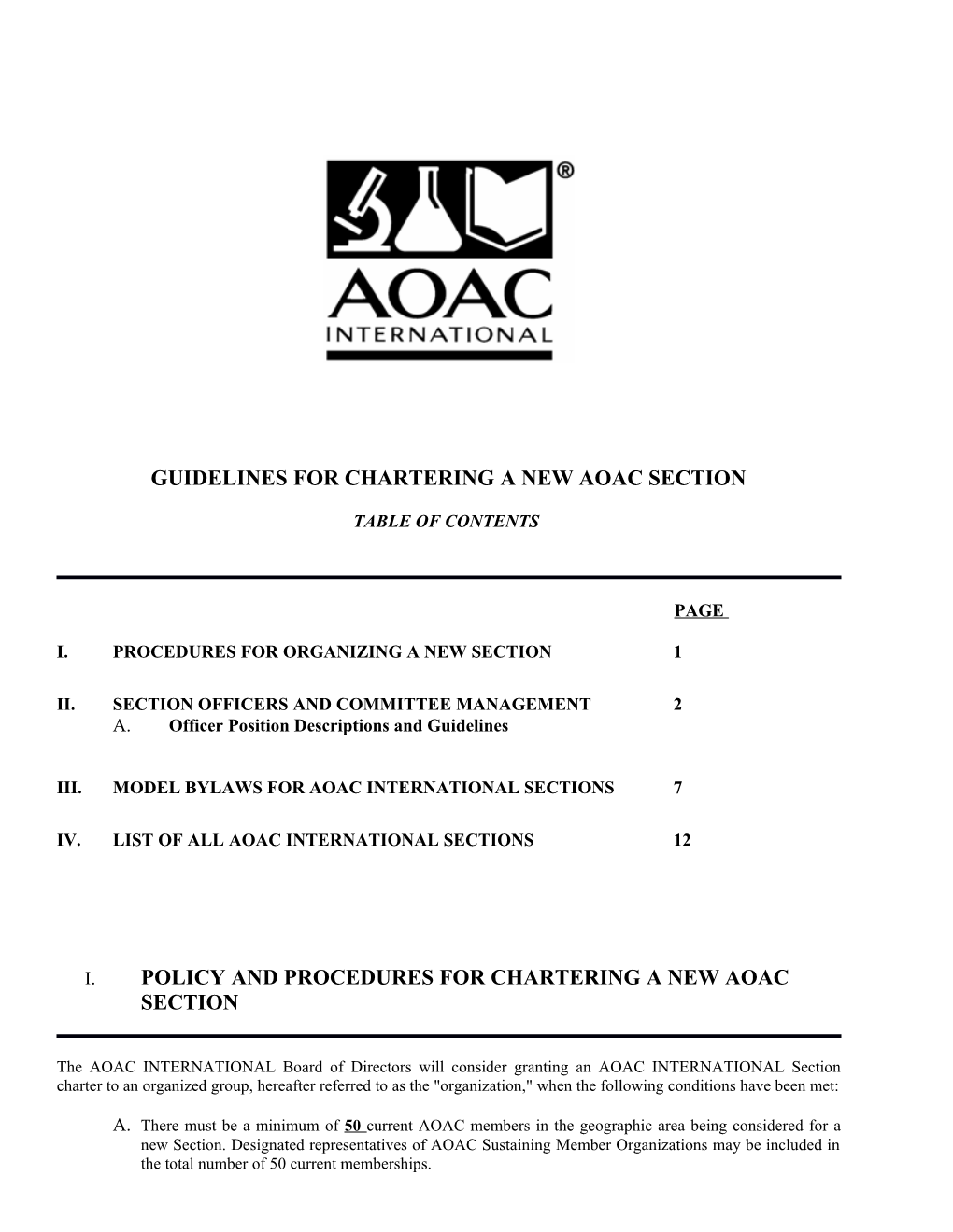 Guidelines for Chartering a New Aoac Section