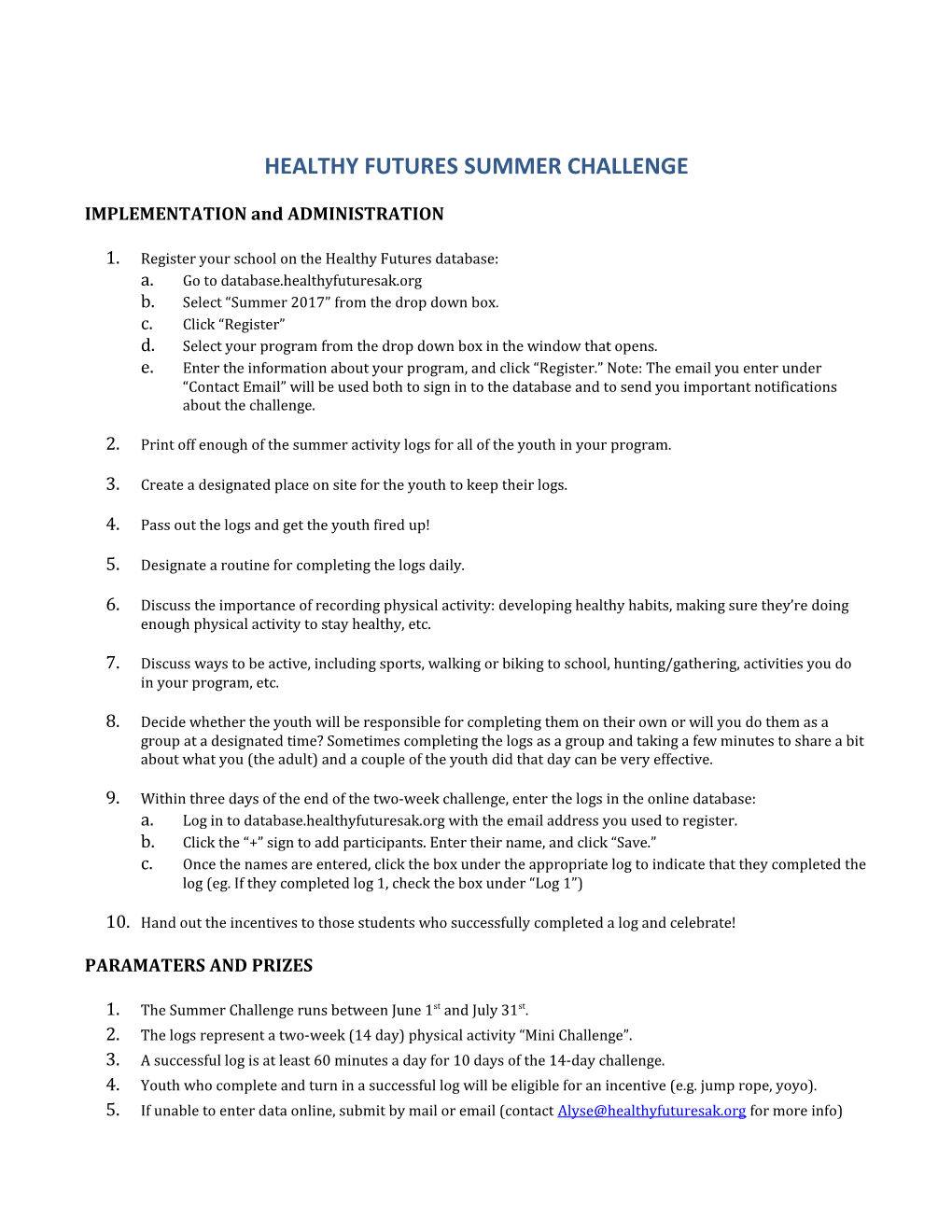 Healthy Futures Summer Challenge