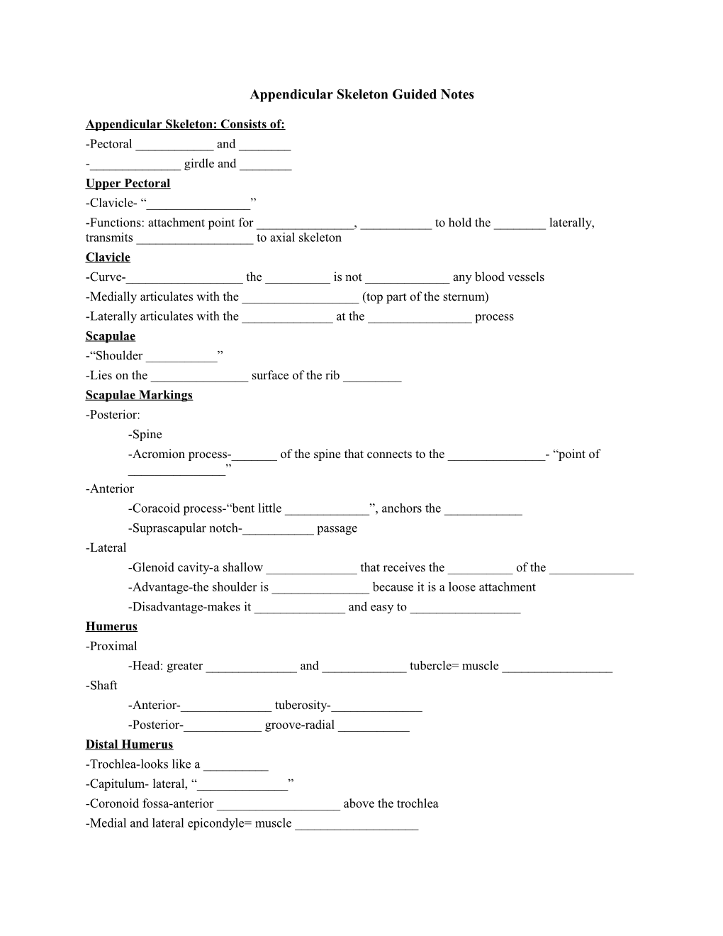 Appendicular Skeleton Guided Notes