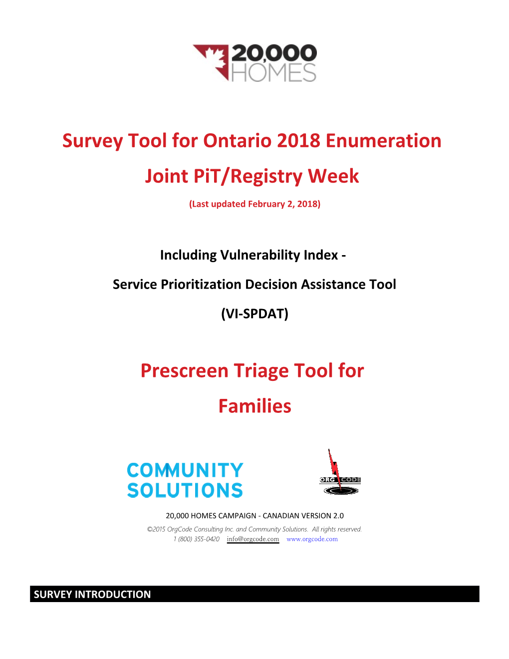 Survey Tool for Ontario 2018 Enumeration