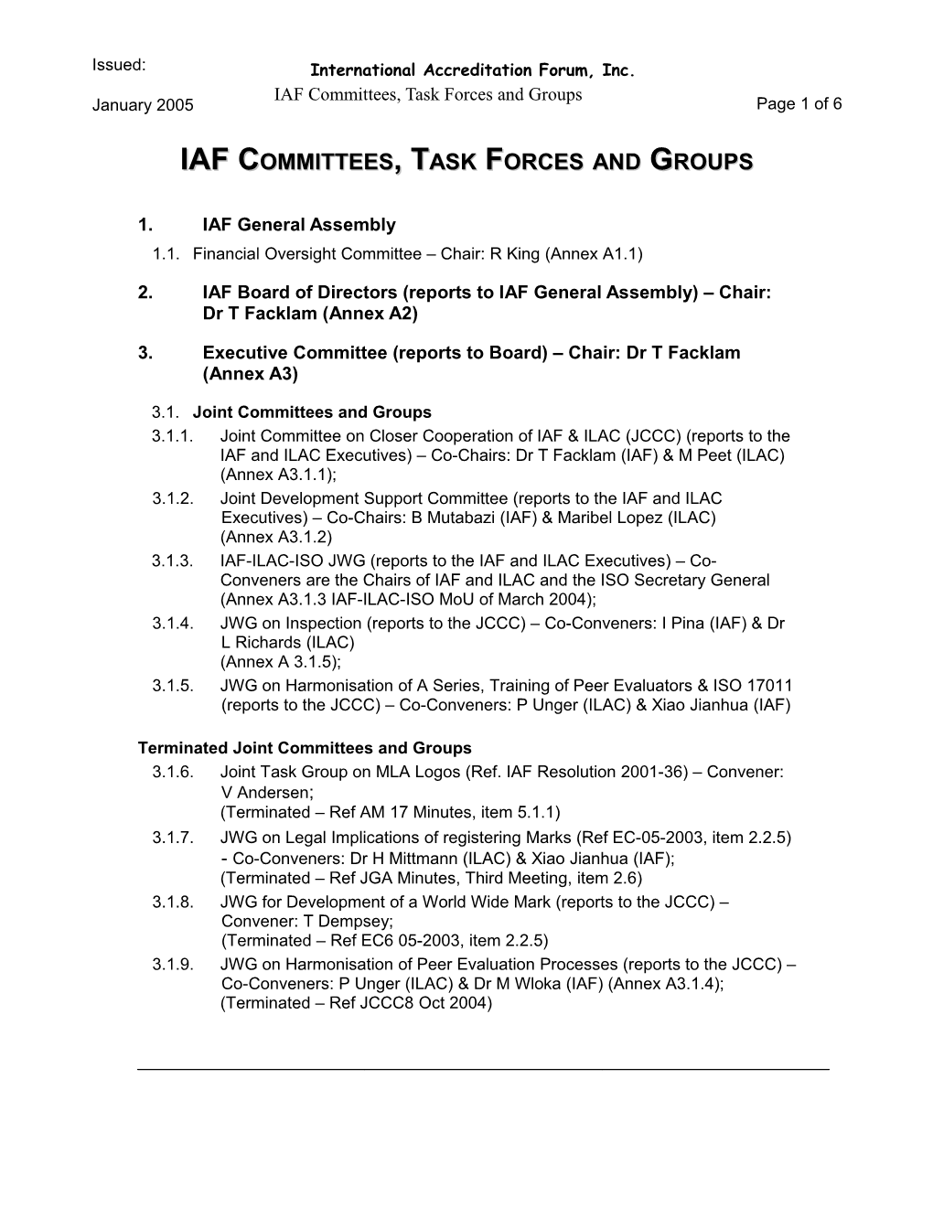 Iaf Committees, Task Forces and Working Groups