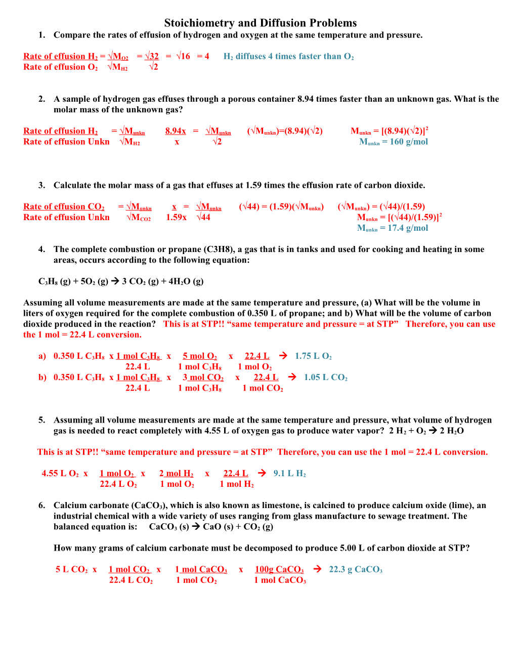 Effusion, Diffusion, and Gas Stoichiometry