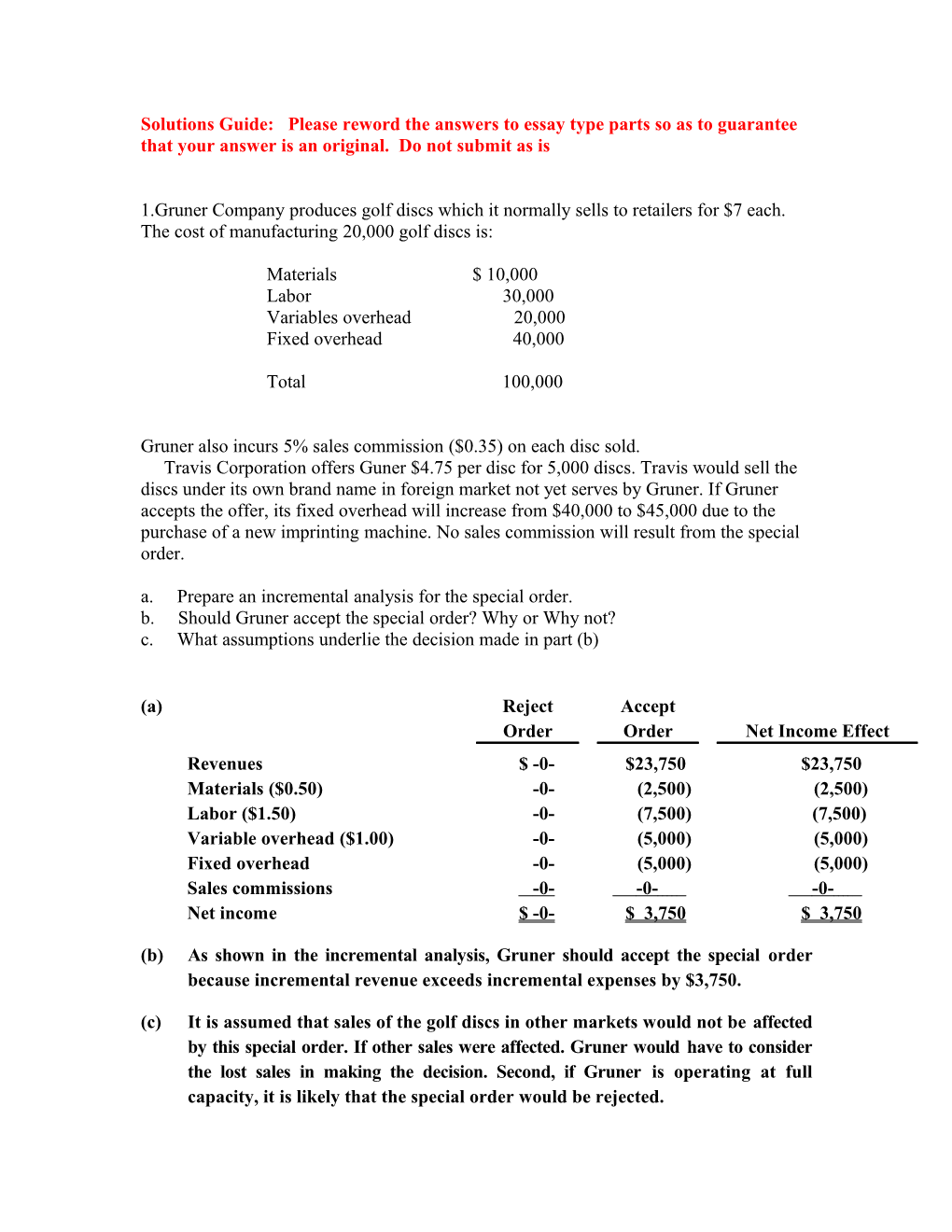 Solutions Guide: Please Reword the Answers to Essay Type Parts So As to Guarantee That s2