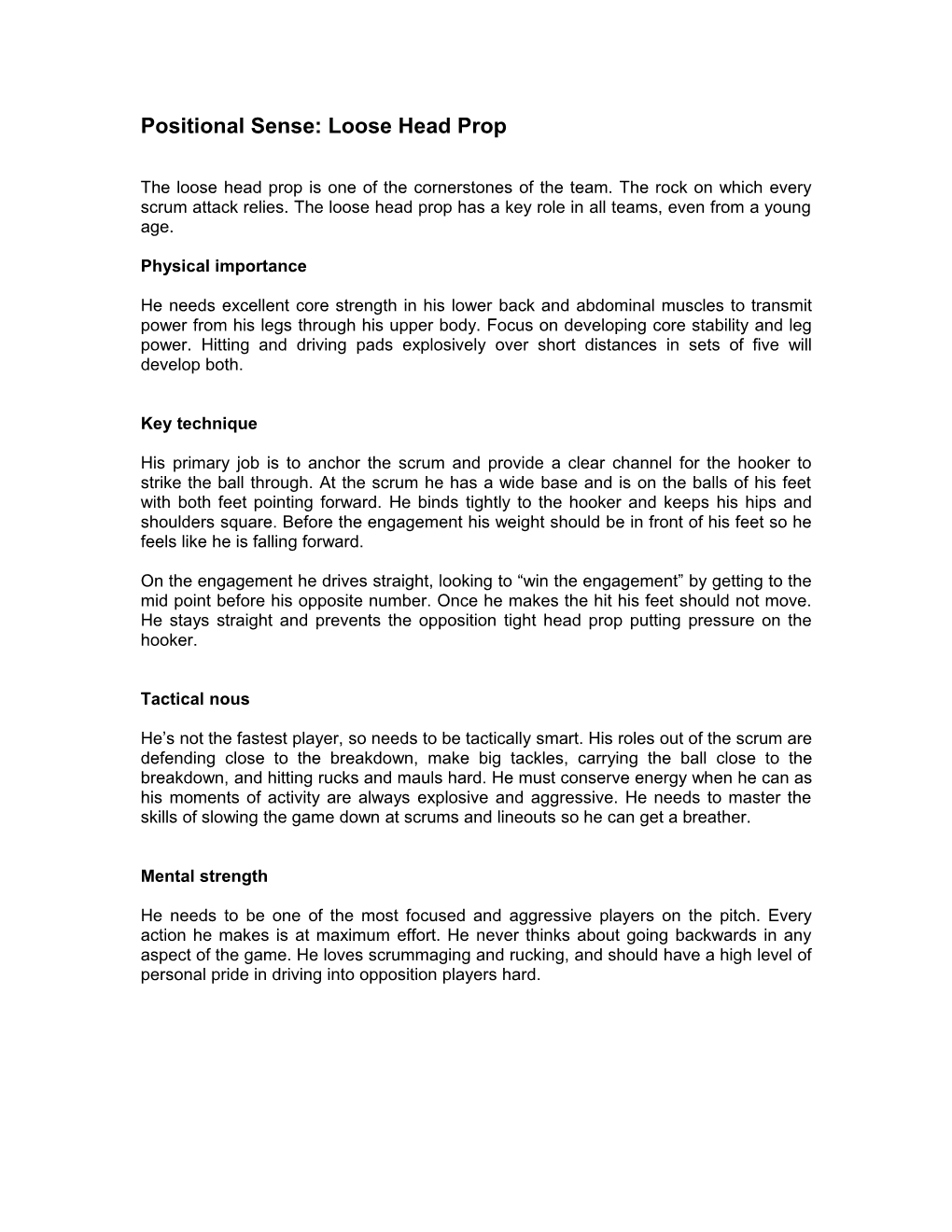 Positional Sense: Loose Head Prop