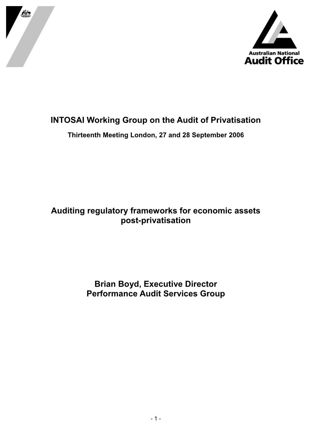 INTOSAI Working Group on the Audit of Privatisation