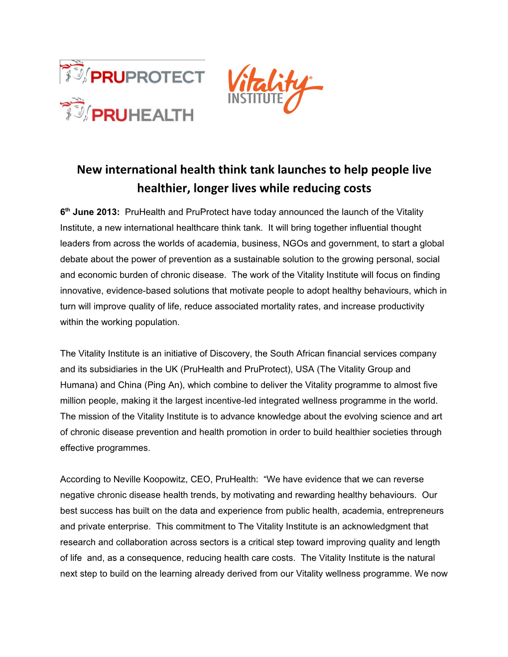 New International Health Think Tank Launches to Help People Live Healthier, Longer Lives