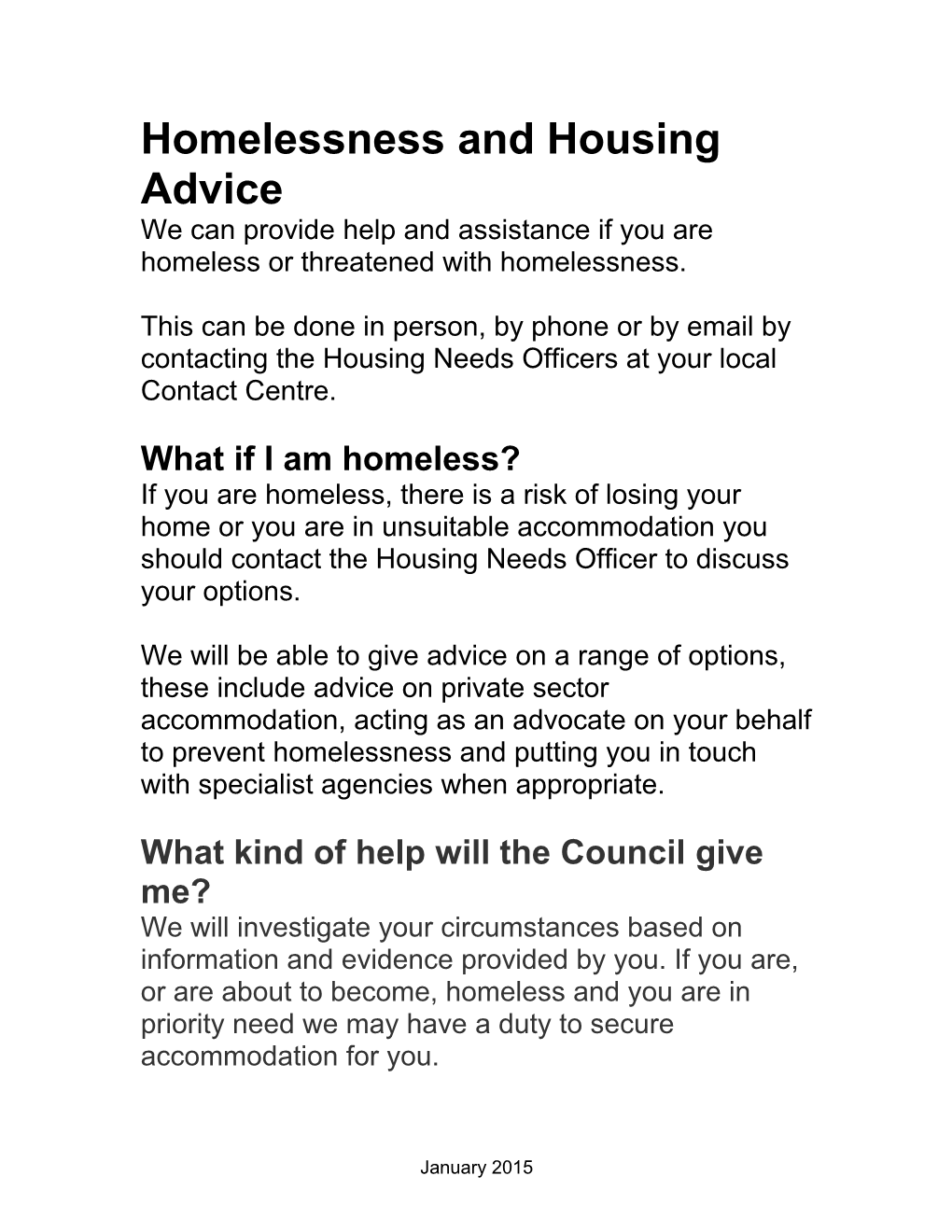 Homelessness & Housing Advice