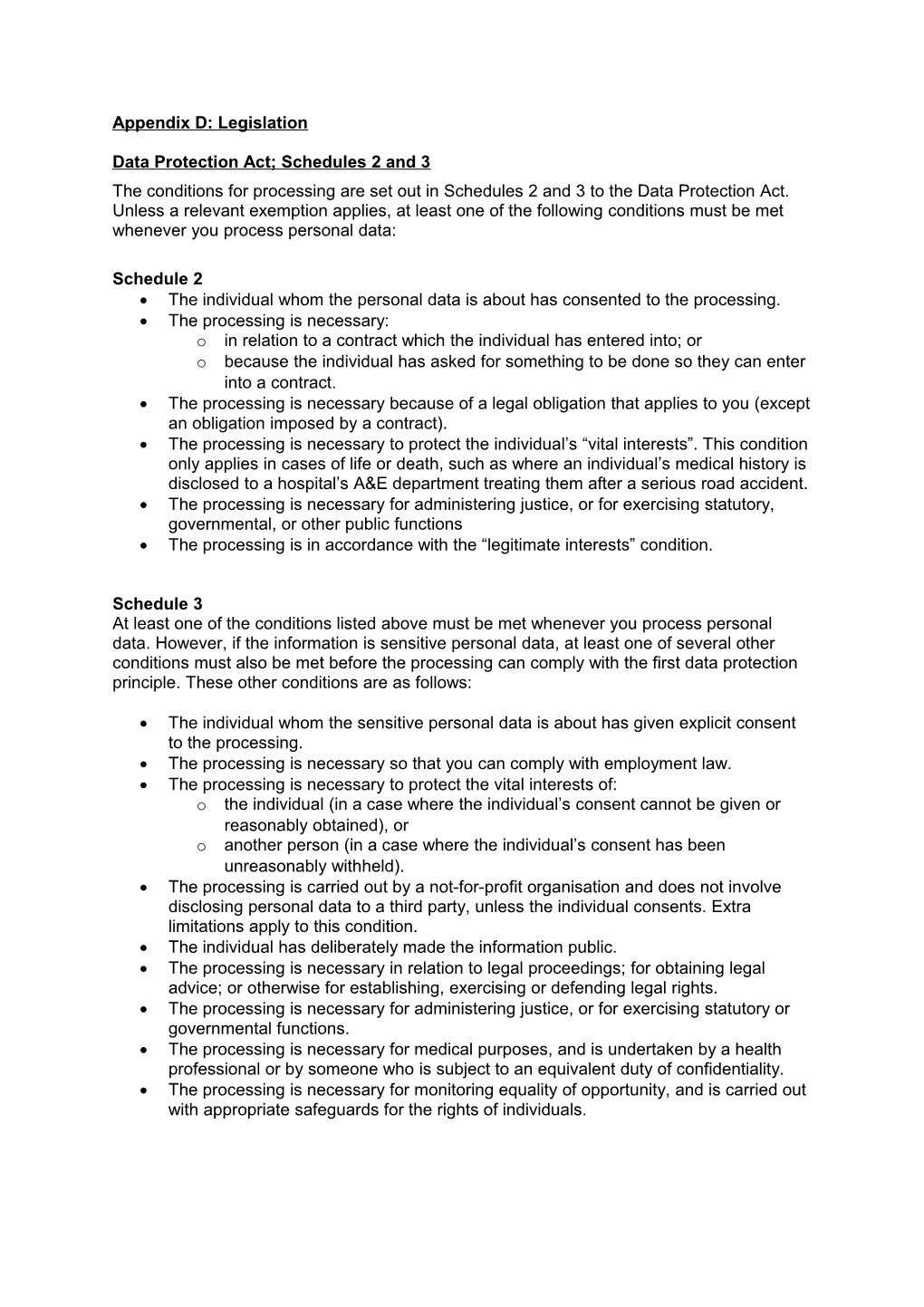 Data Protection Act; Schedules 2 and 3