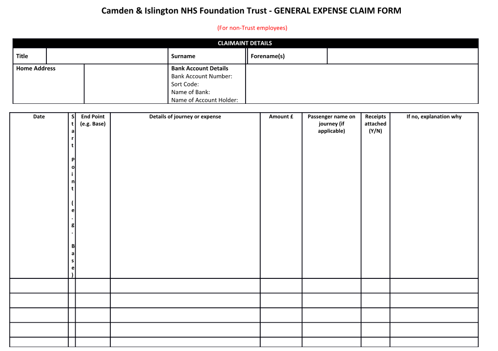 Camden & Islington NHS Foundation Trust - GENERAL EXPENSECLAIM FORM