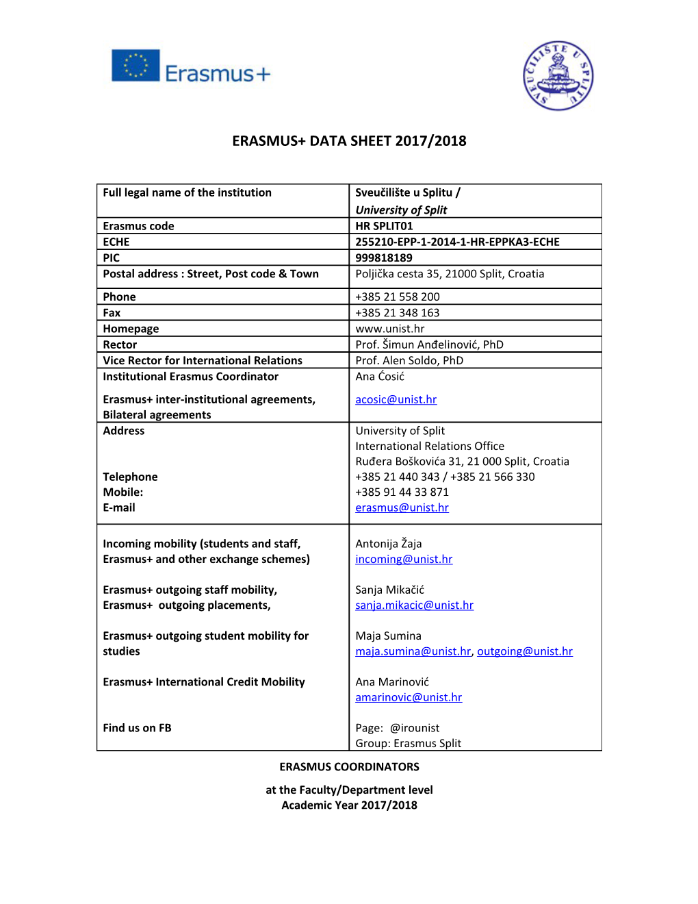 Erasmus+ Data Sheet 2017/2018