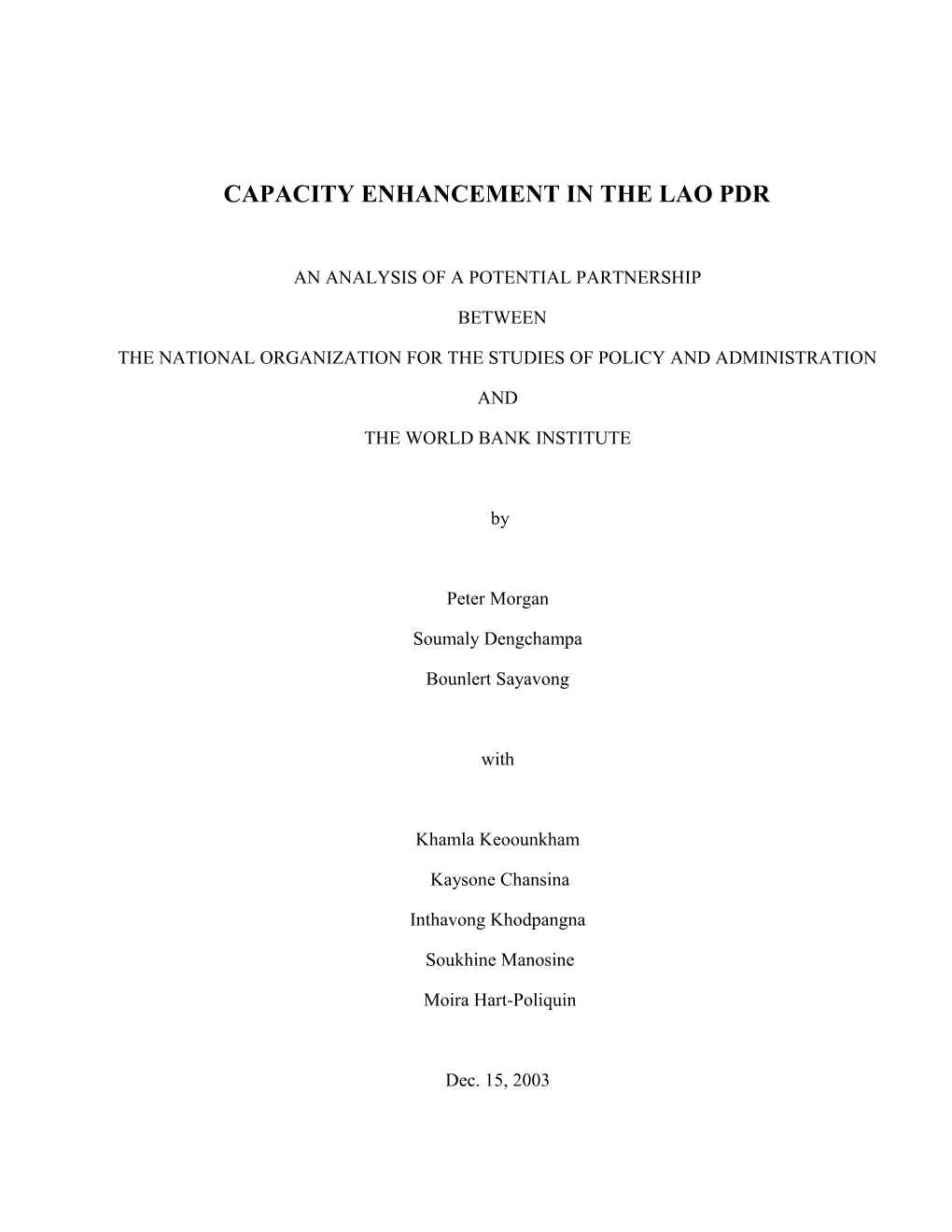 Capacity Enhancement in Laos