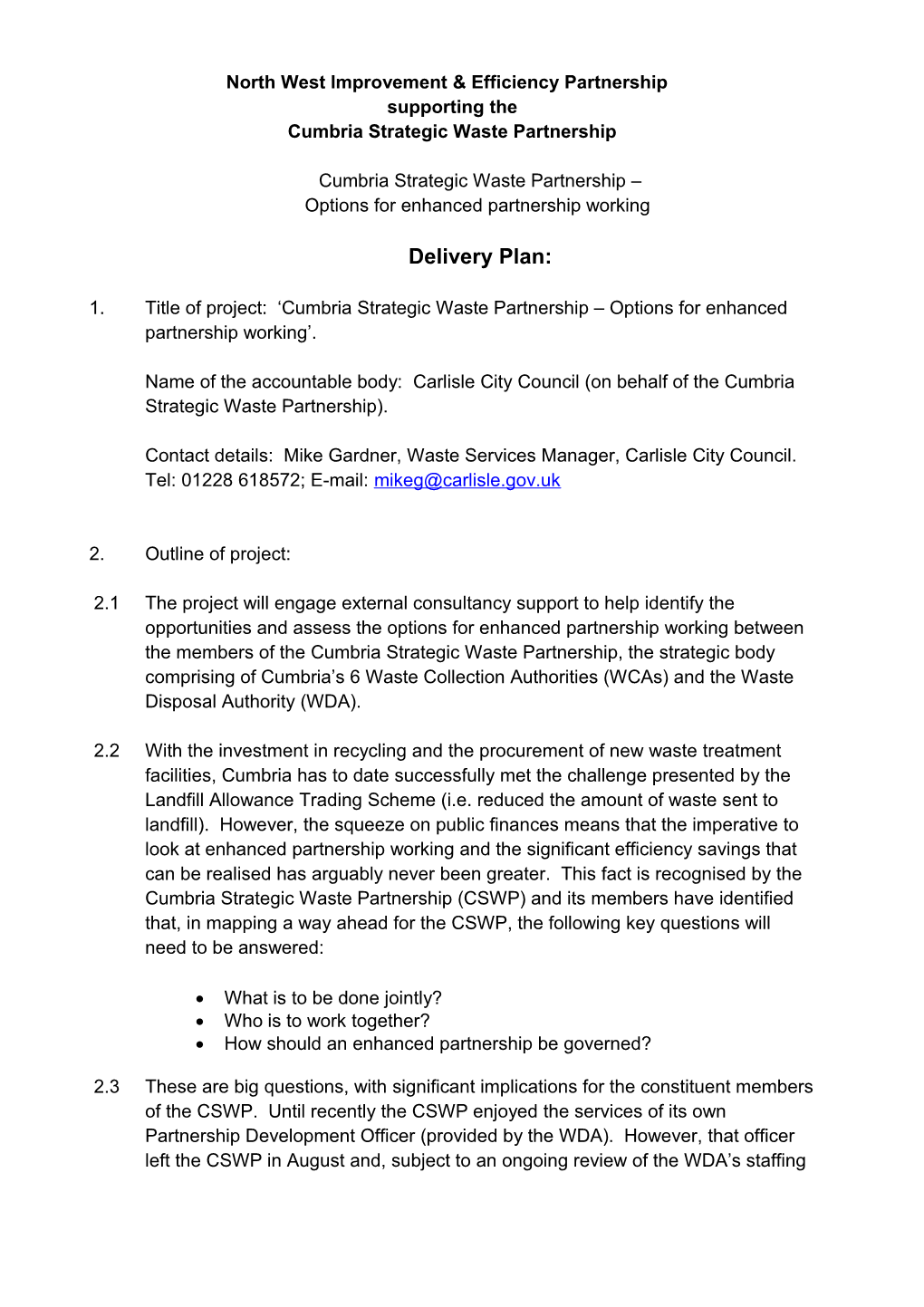 CSWP Delivery Plan for CIEP