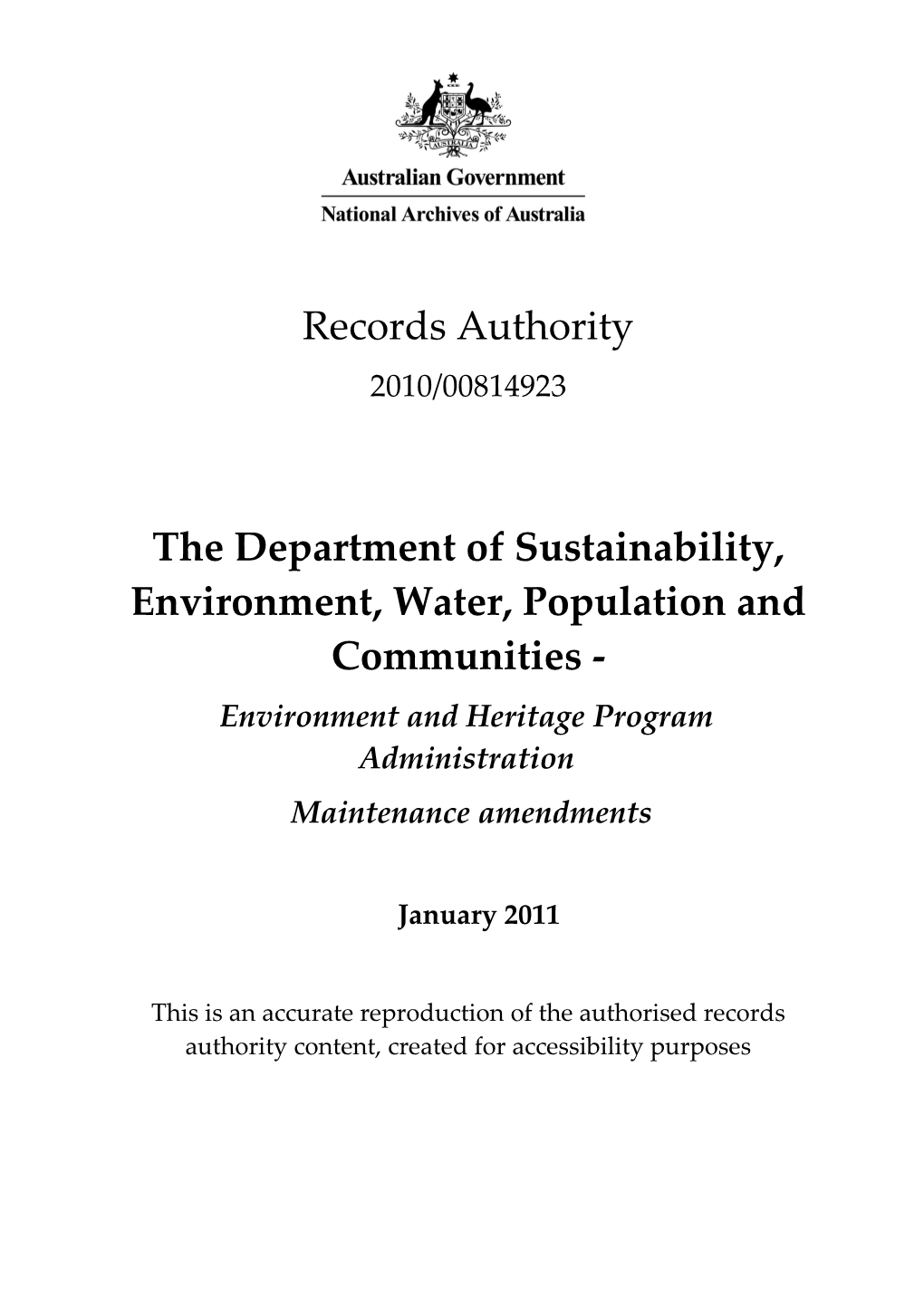 The Department of Sustainability, Environment, Water, Population and Communities 2010/00814923
