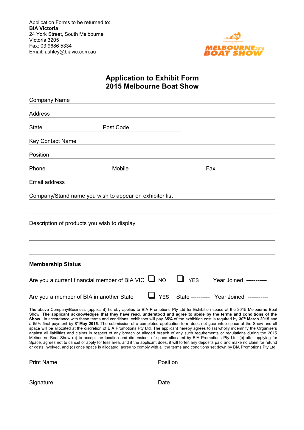 Application to Exhibit Form