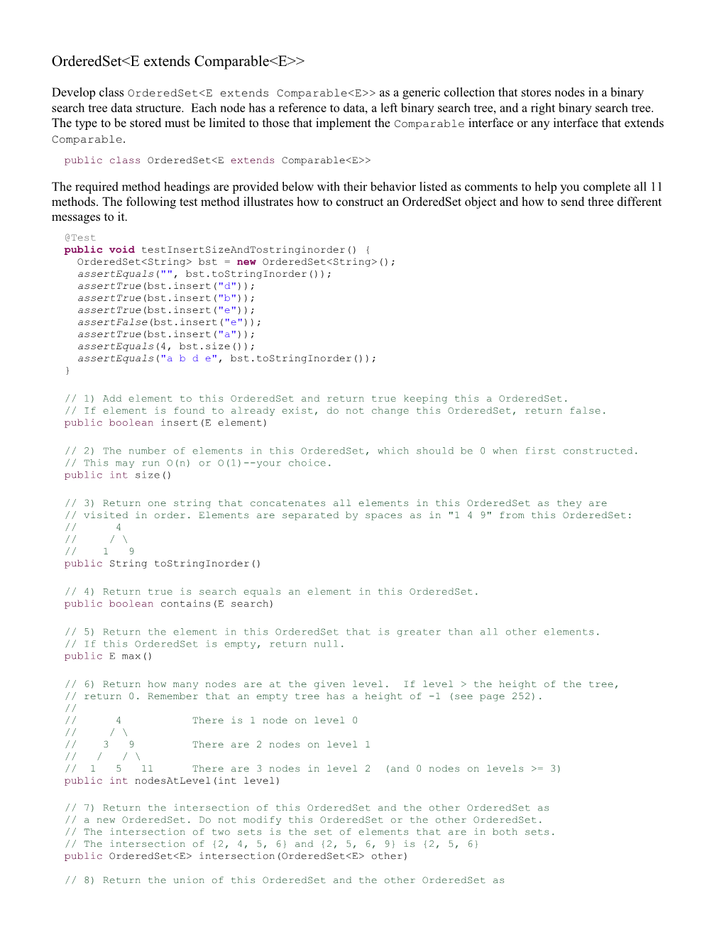 Orderedset&lt;Eextends Comparable&lt;E&gt;