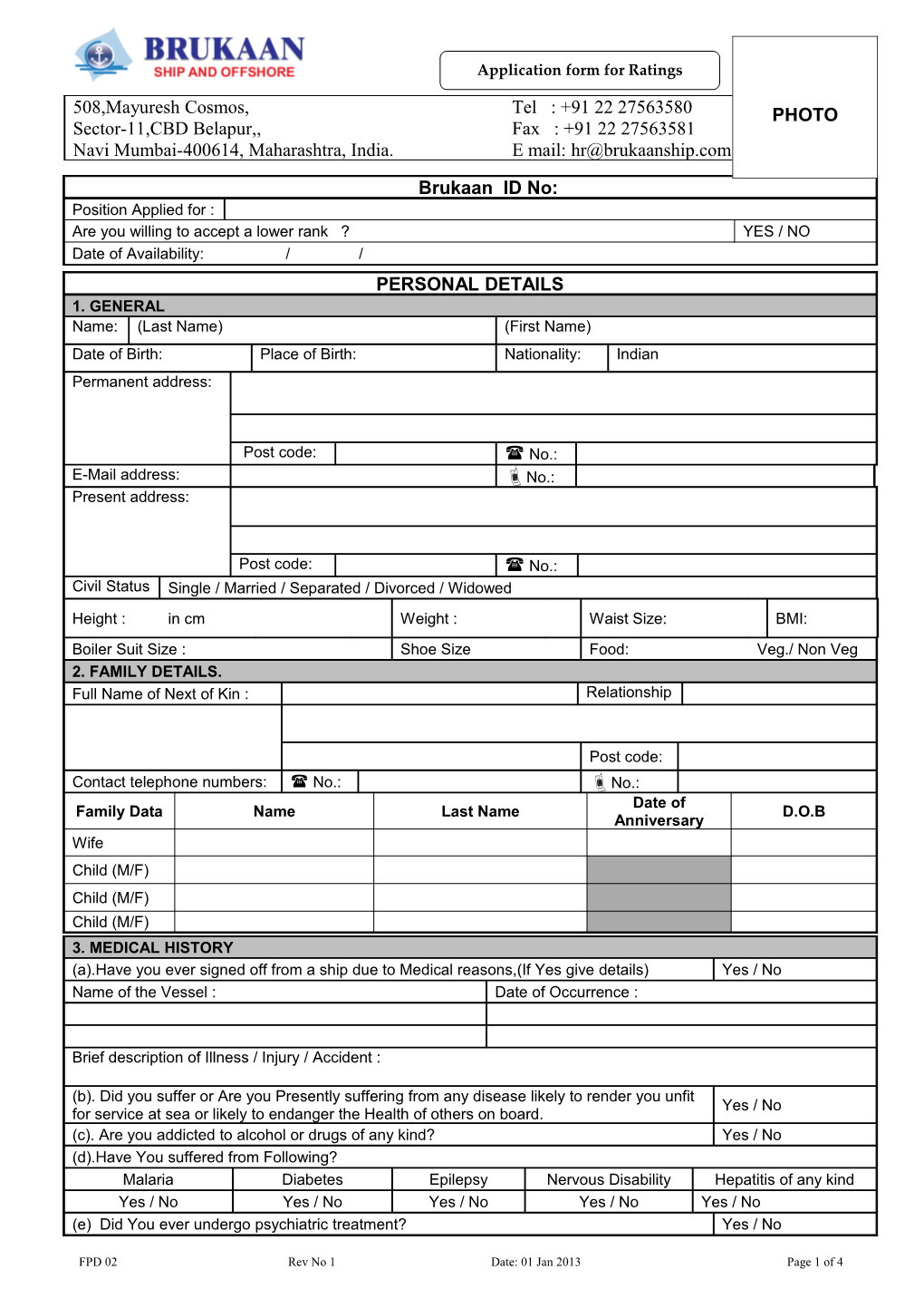 FPD 02 Rev No 1 Date:01 Jan 2013 Page 1 of 4