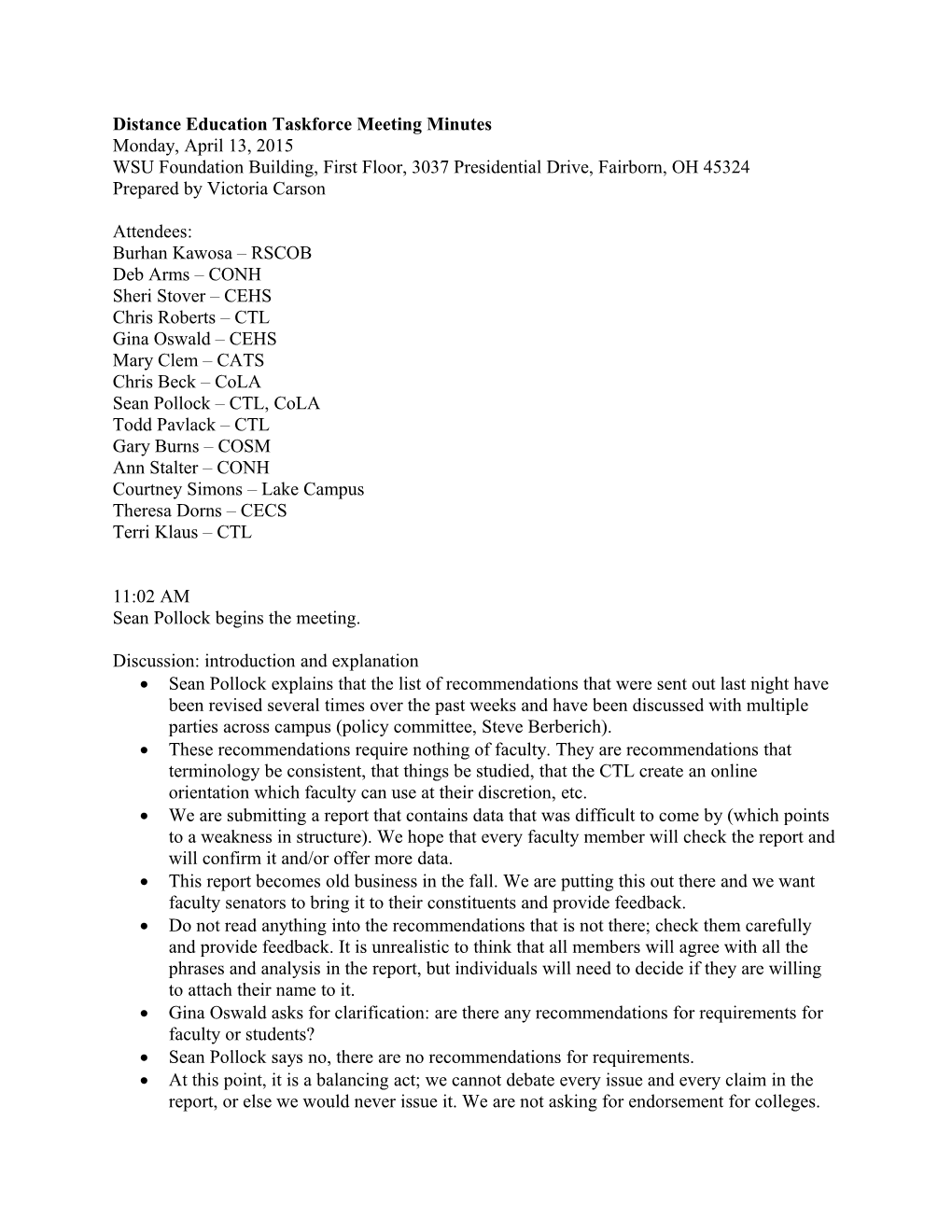 Distance Education Taskforce Meeting Minutes