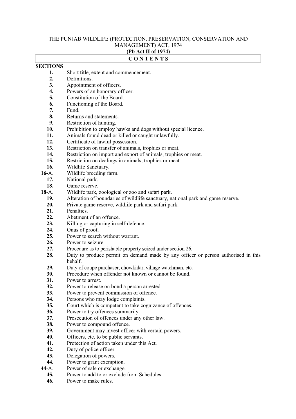 The Punjab Wildlife (Protection, Preservation, Conservation and Management) Act, 1974