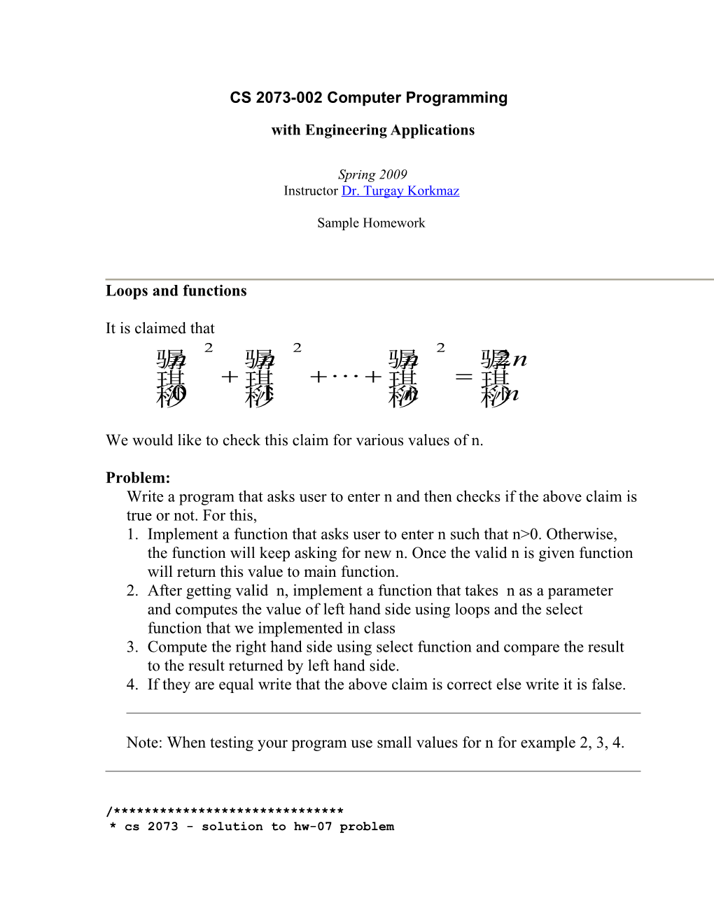 CS 2073-002 Computer Programming