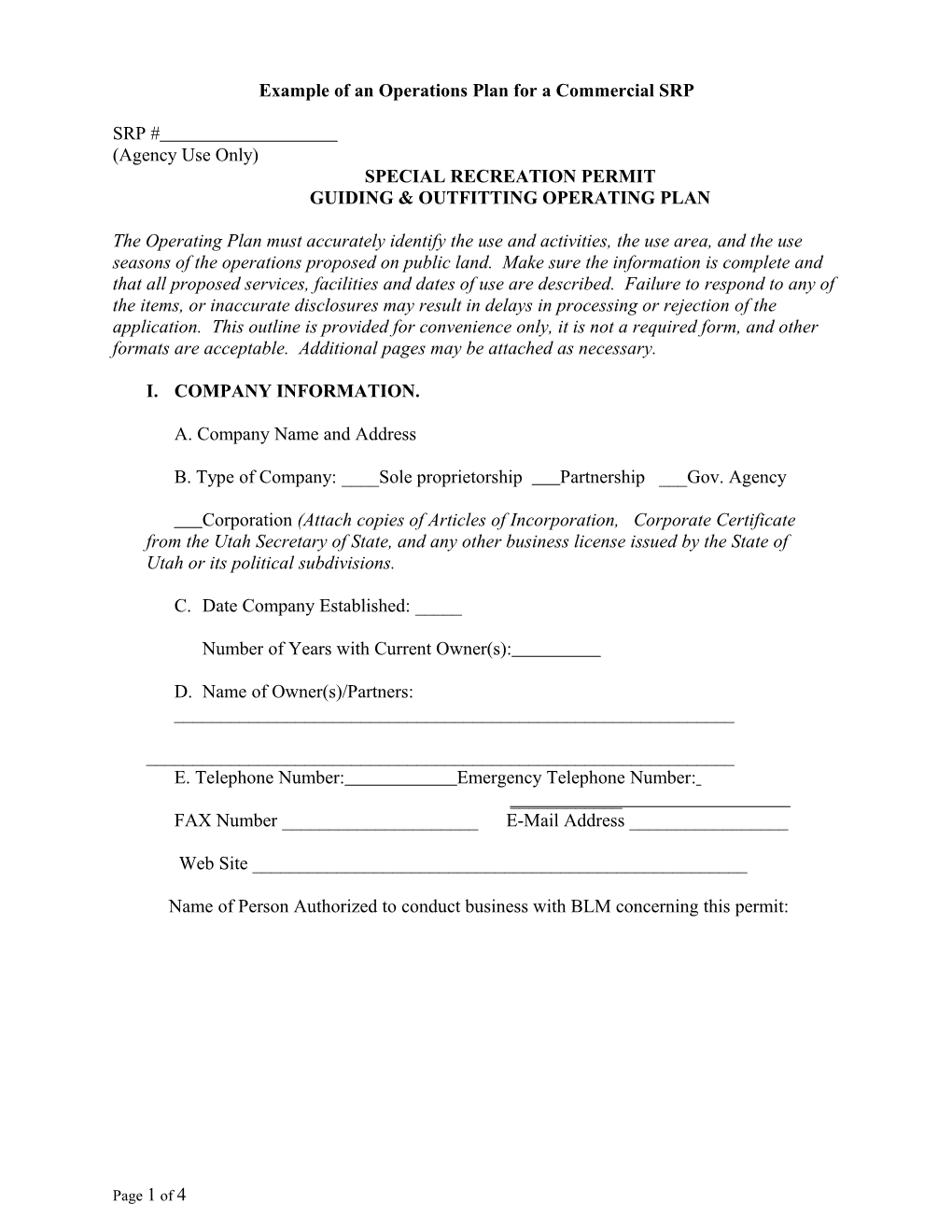 Example of an Operations Plan for a Commercial SRP