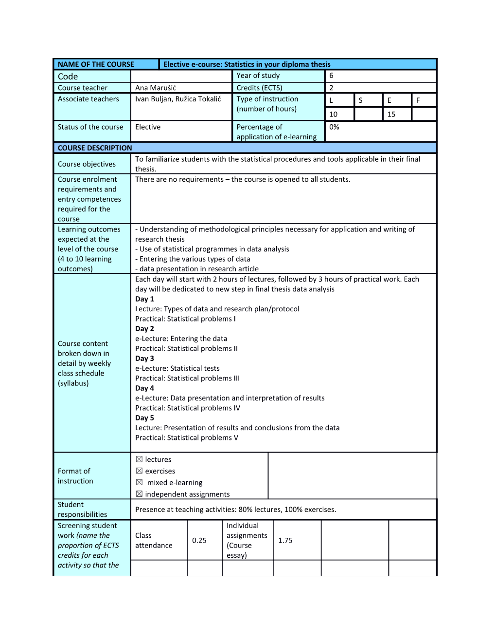 Elective E-Course: Statistics in Your Diploma Thesis