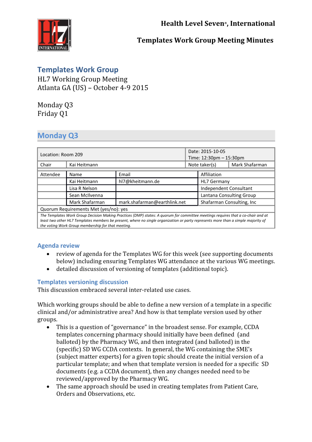 Templates Work Group