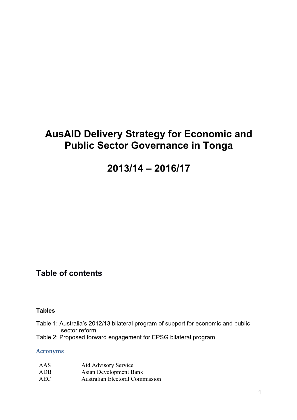 Ausaid Delivery Strategy for Economic and Public Sector Governance in Tonga