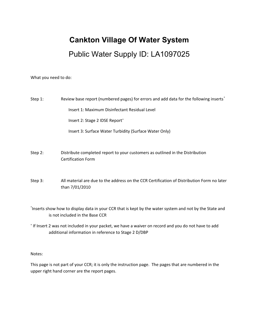 Cankton Village of Water System