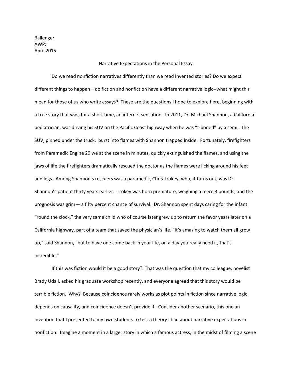 Narrative Expectations in the Personal Essay