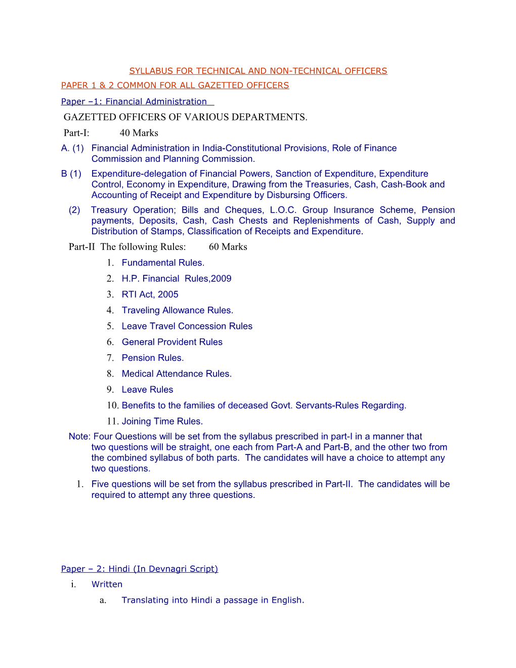 Syllabus for Technical and Non-Technical Officers