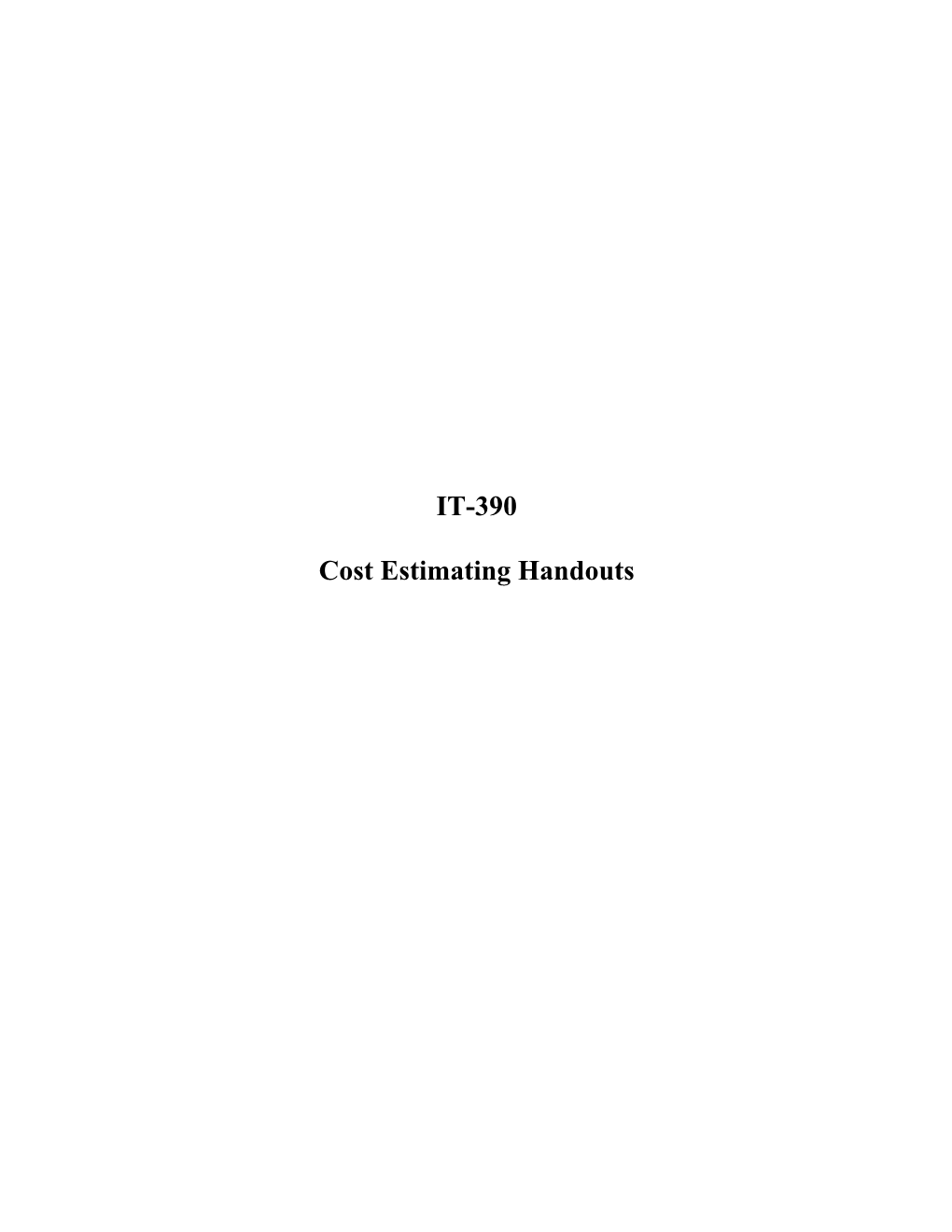 Cost Estimating Handouts