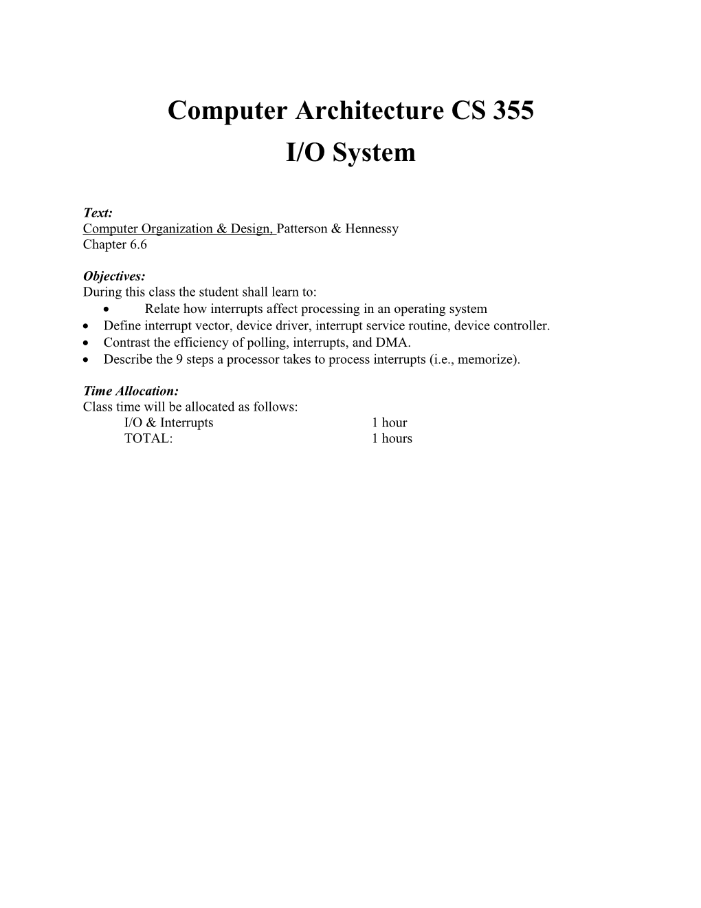 Computer Architecture CS 355
