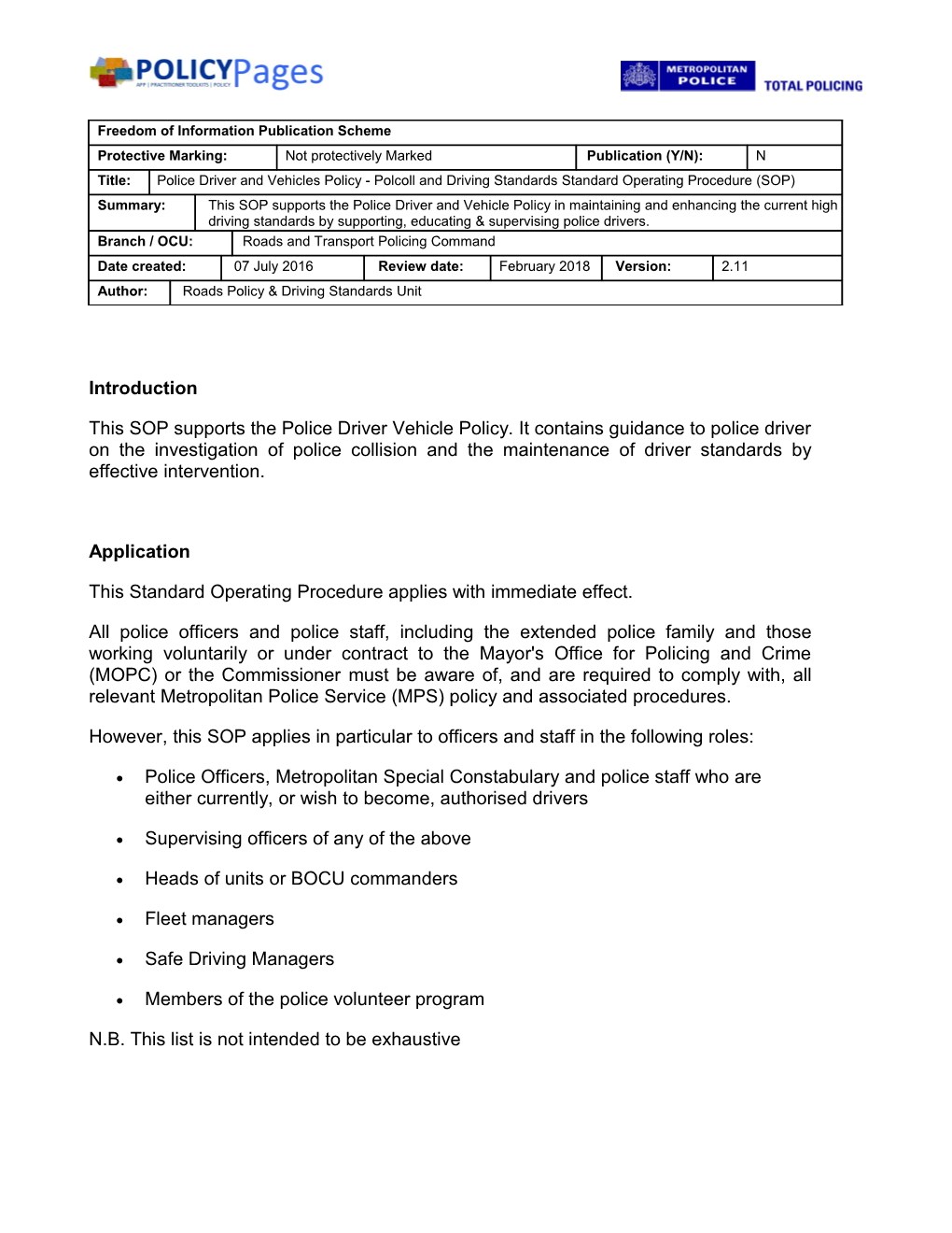 Polcols & Driving Standards