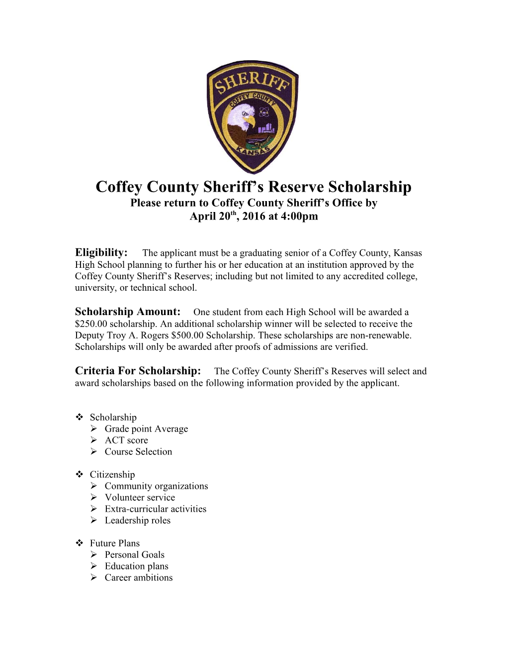 Coffey County Sheriff S Reserve Scholarship