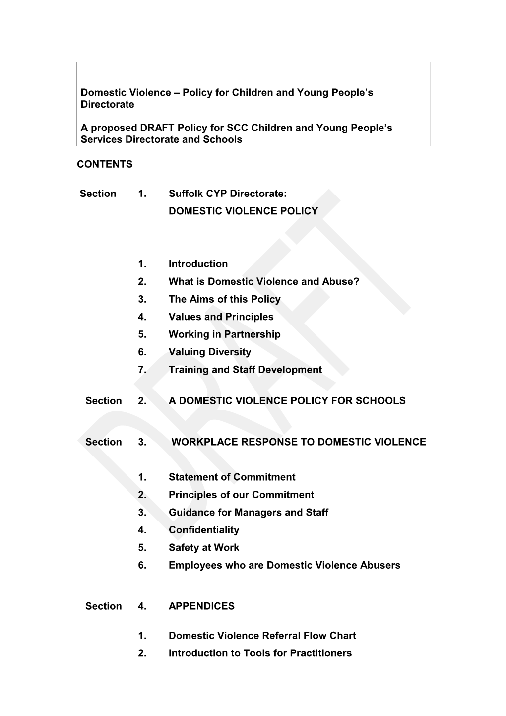 Proposed DRAFT Policy for SCC Children and Young People S Services Directorate
