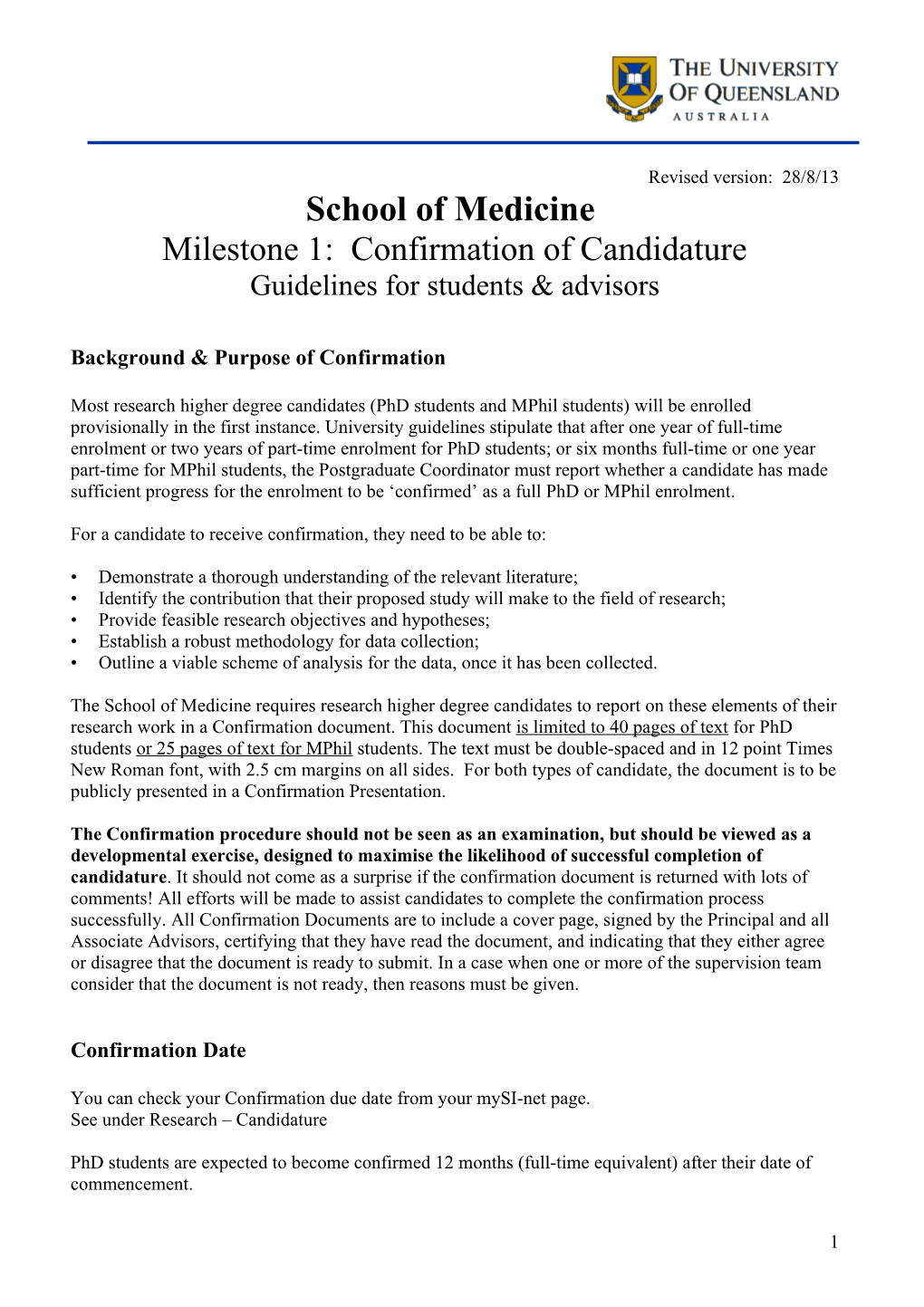 Confirmation Procedures for Phd & Mphil Candidates