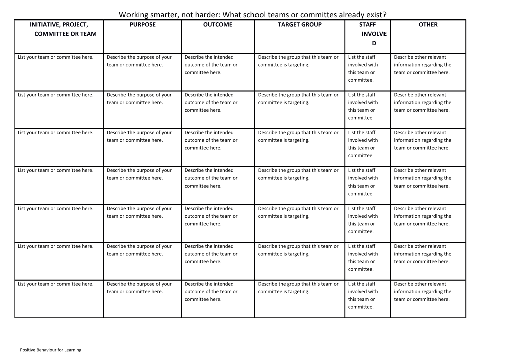 Working Smarter Planning Tool