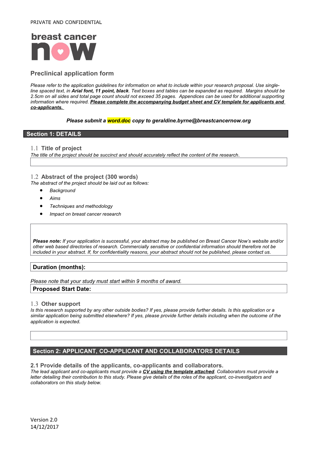 Preclinical Application Form
